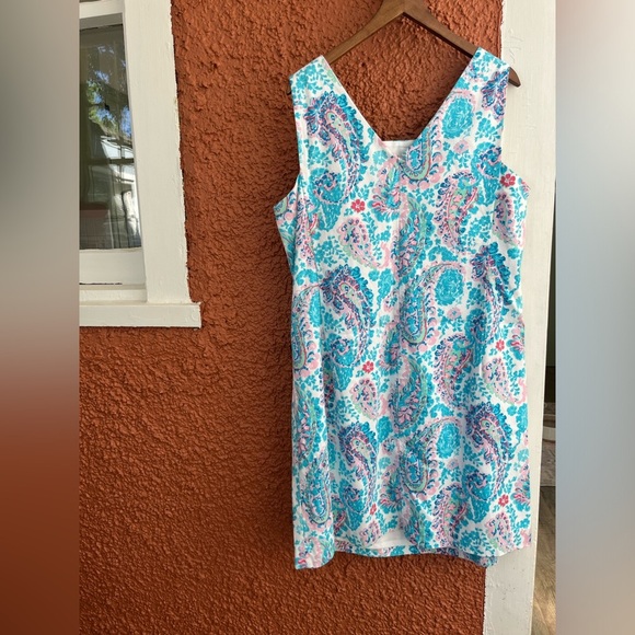 Talbots 14PLUS PETITE Paisley Sleeveless Textured Cotton Square Neck Shift Dress - Picture 2 of 4